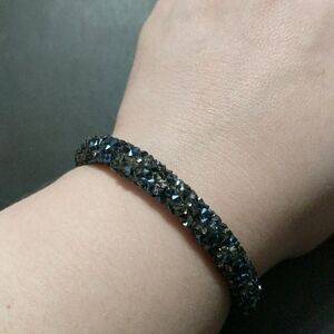 Blue and Silver Tone Sparkly Cuff Statement Bracelet
